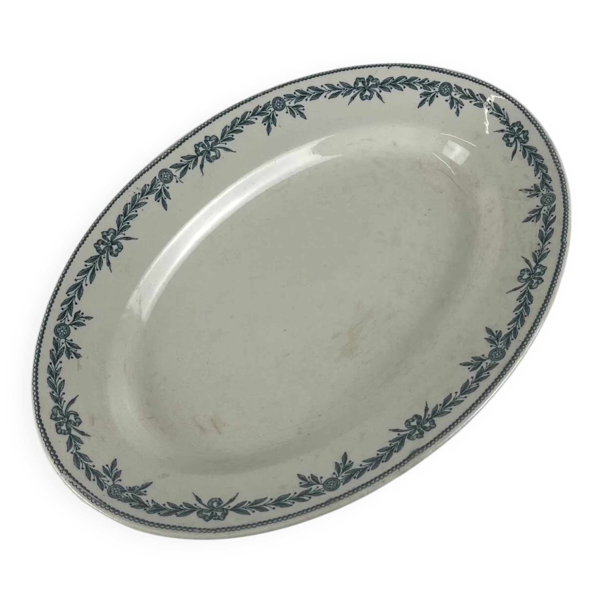 Large oval ironstone dish model "Laurels" by Moulins des Loups - Hamage, 1900
