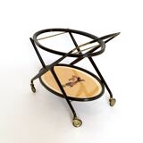 Ebonized Beech Serving Cart with Oriental Print, Italy