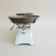 Antique kitchen scales from a record to five kilos, white beam scales with brass plates