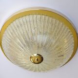 Large vintage ceiling lamp, glass and brass 60s