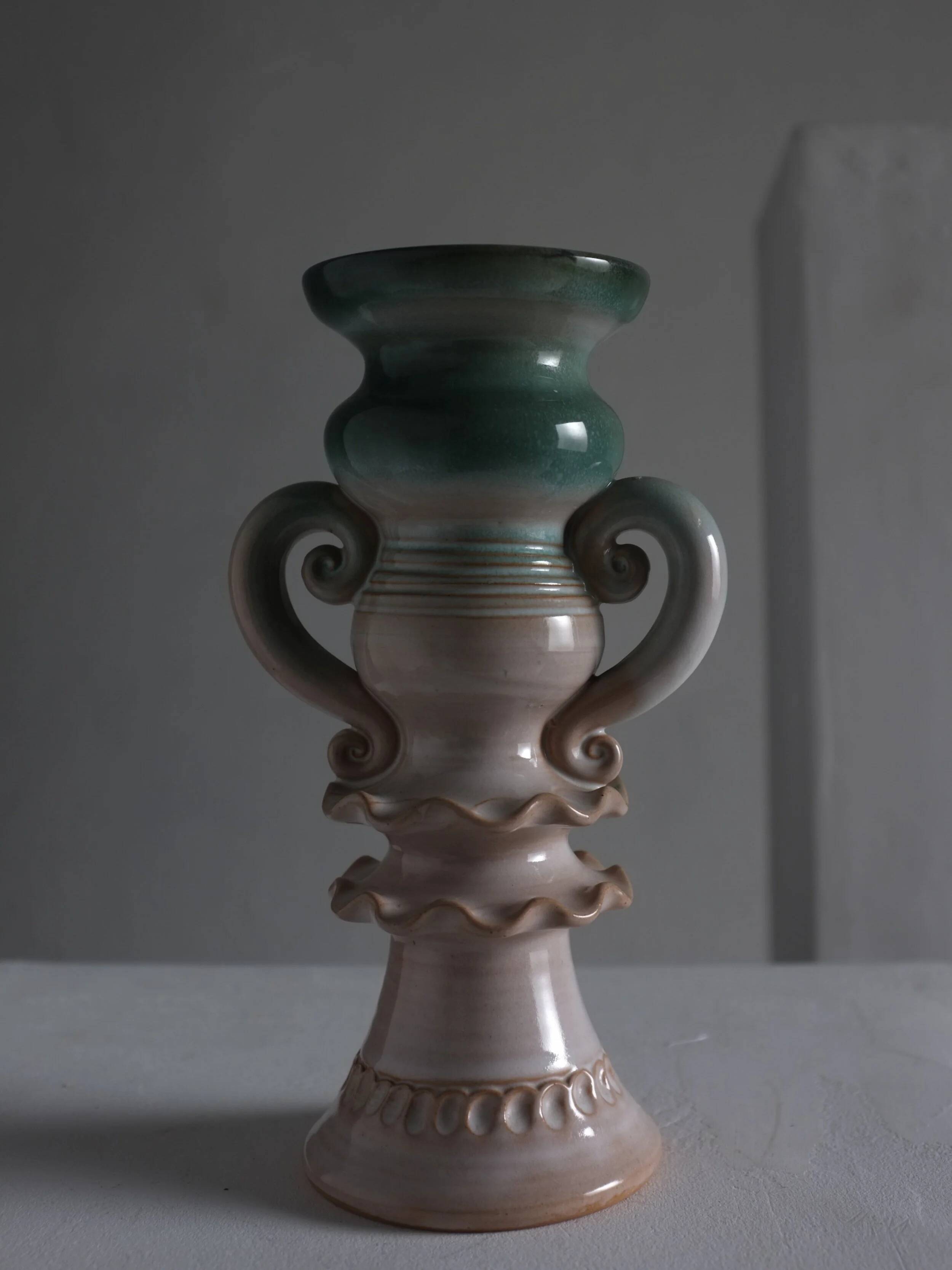 Scalloped ceramic vase candle holder | Latvia | 1970s