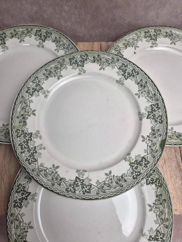 Beautiful set of 4 antique ironstone plates from Saint-Amand and Hamages, Estival model.