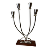Art deco candlestick in stainless steel and rosewood, 4 flames, Spain, 1970s
