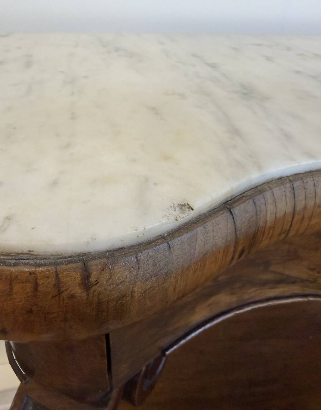 Napoleon III console in walnut and white marble