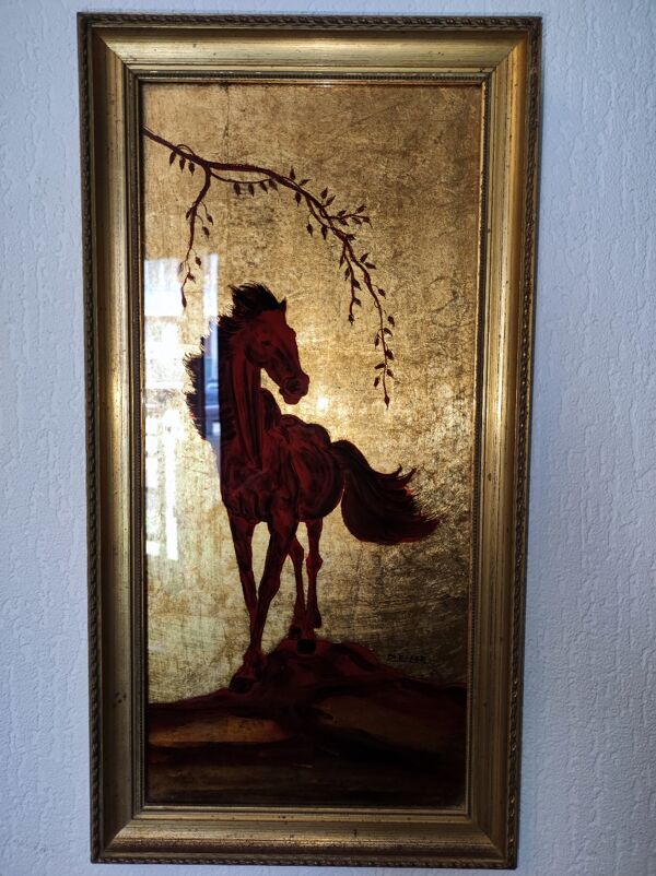Tableau cheval feuille d'or