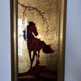 Tableau cheval feuille d'or