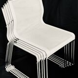 Set of 5 ICF “Stick chair” stackable meeting chairs - sled base - white mesh fabric