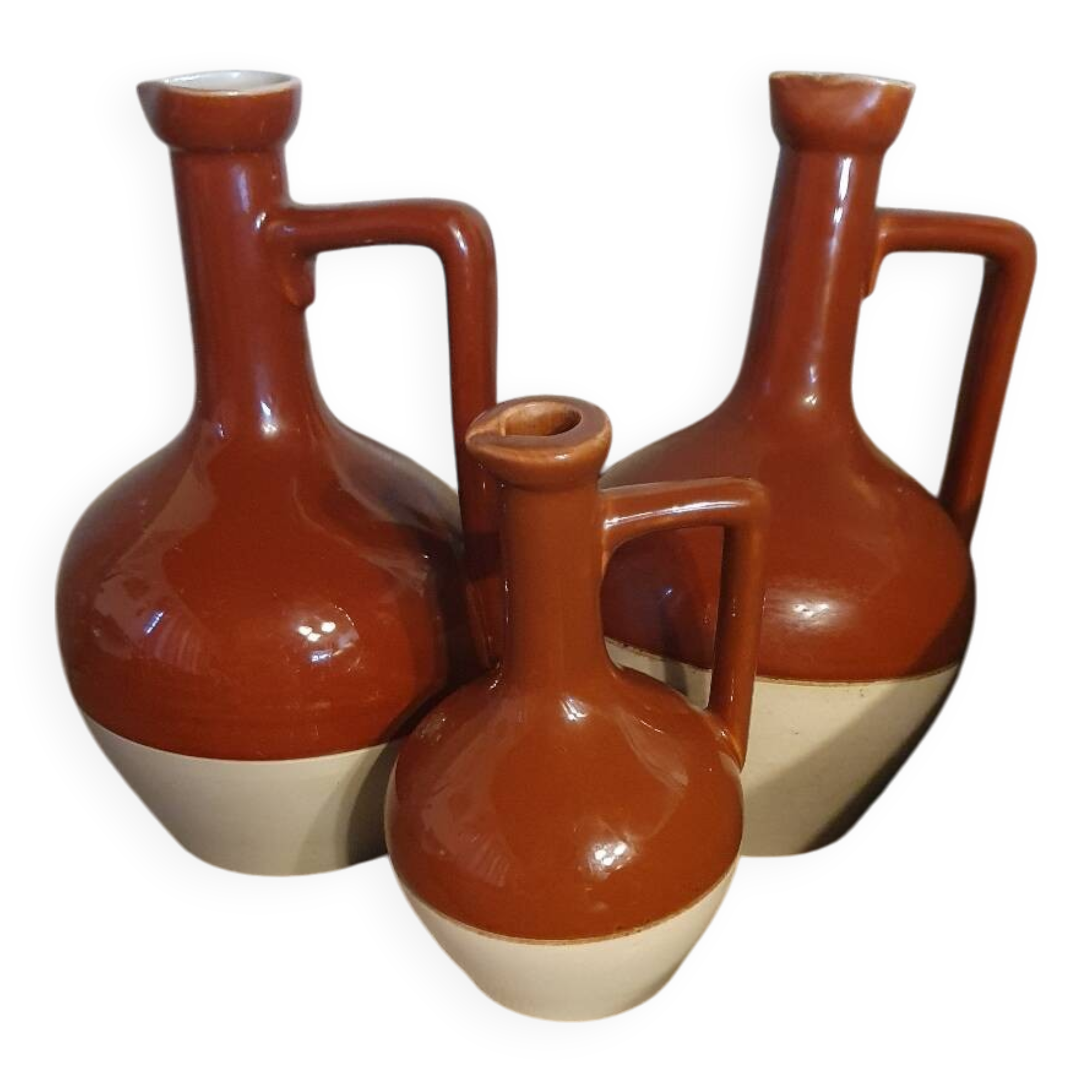 Three glazed stoneware carafes Bardinet distiller Bordeaux