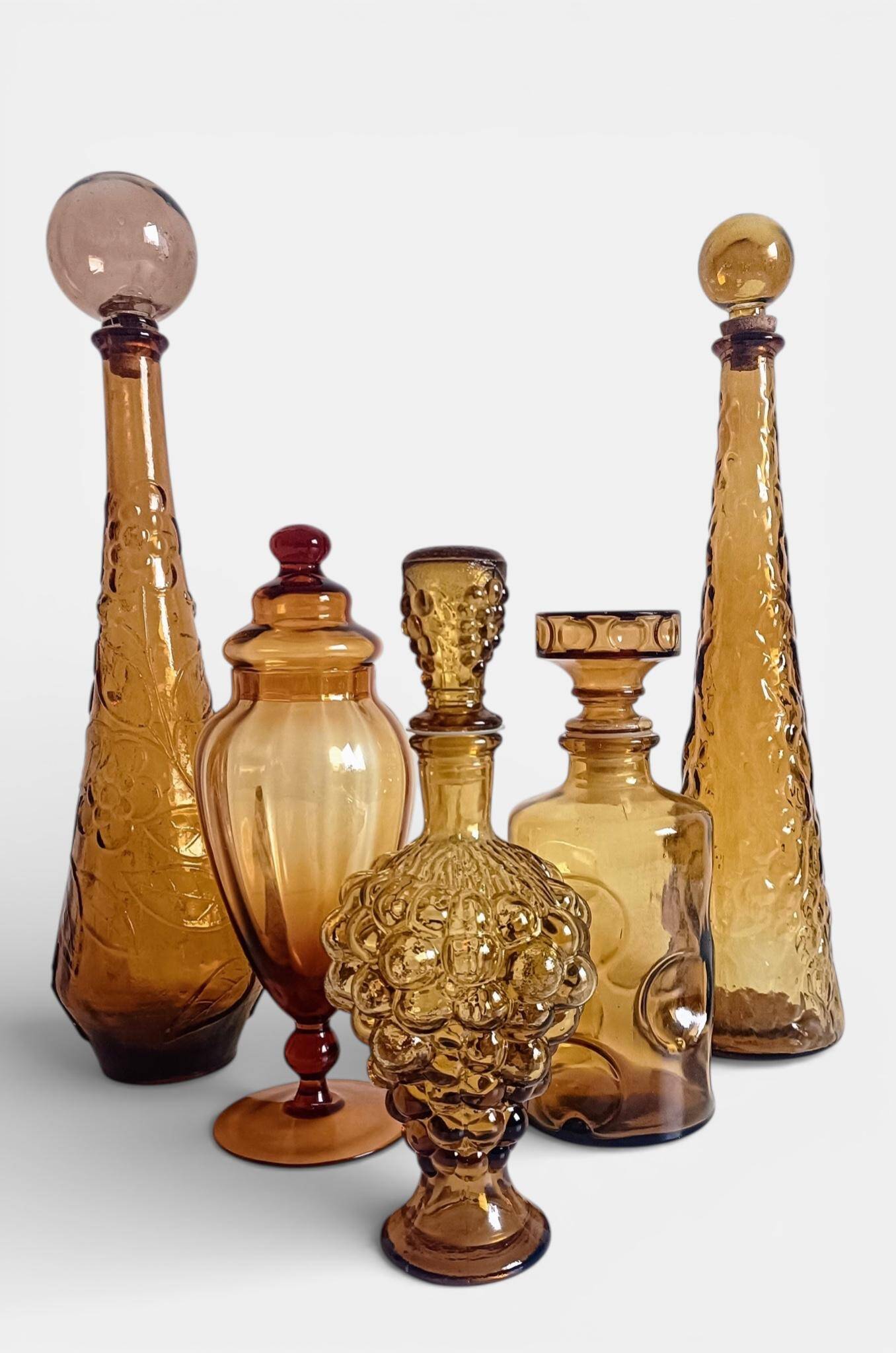 Empoli Amber Glass Decanter Set by Wayne Husted, Handmade in Italy