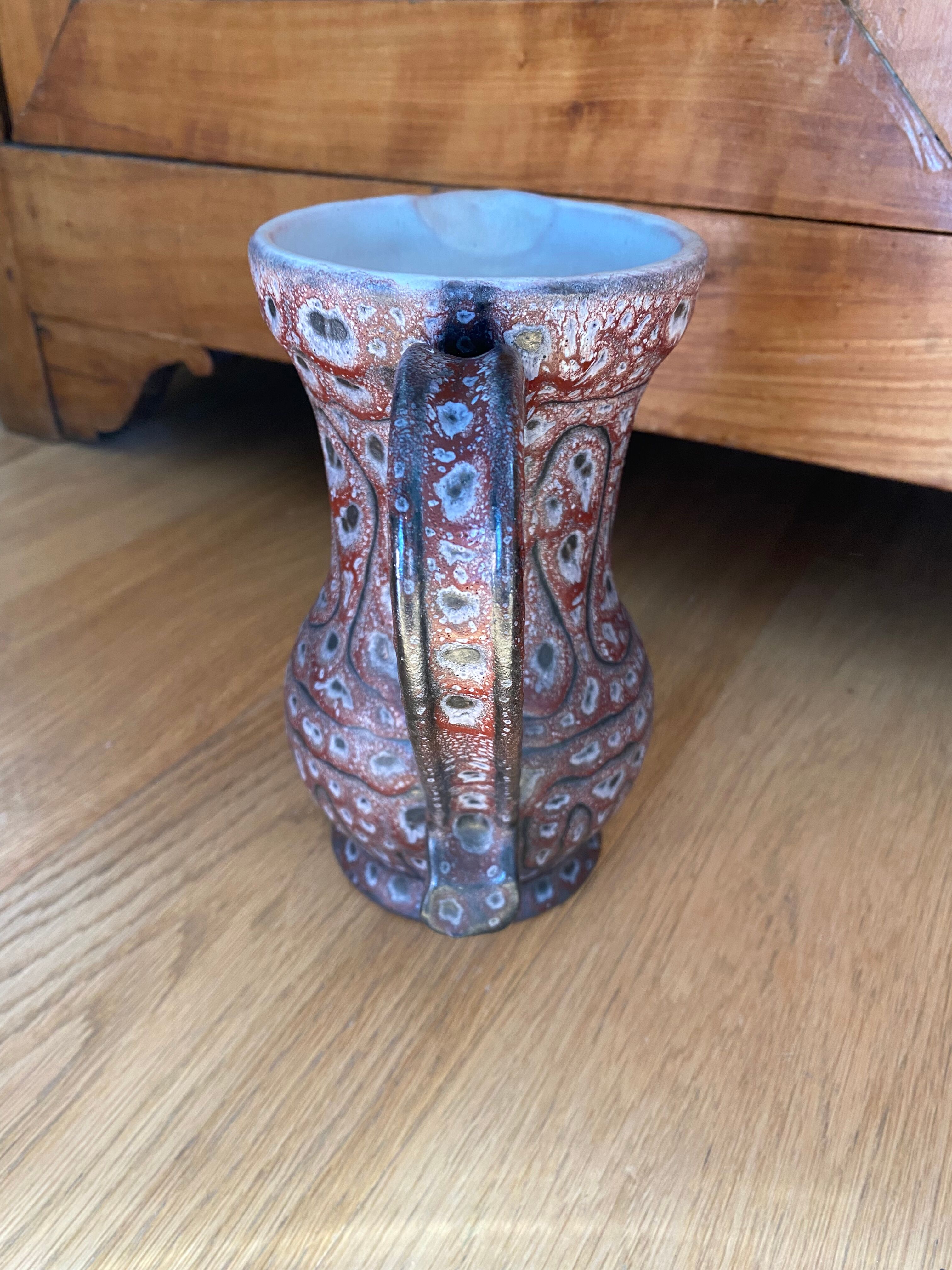 Pitcher Jean Austruy ceramic Vallauris burgundy