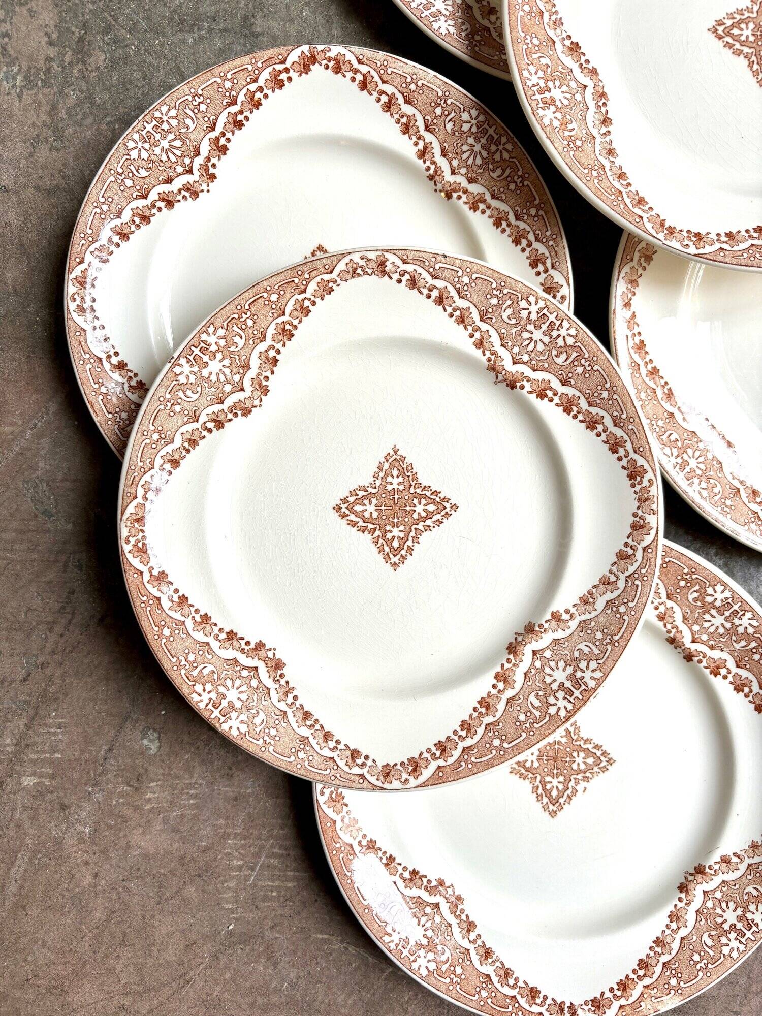 6 Longwy iron earth dessert plates, “Andalusian” service