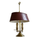 hot water bottle lamp with 2 bronze lights and burgundy sheet metal lampshade