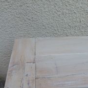 Console with a cotton grey patinated base, top in bleached walnut.