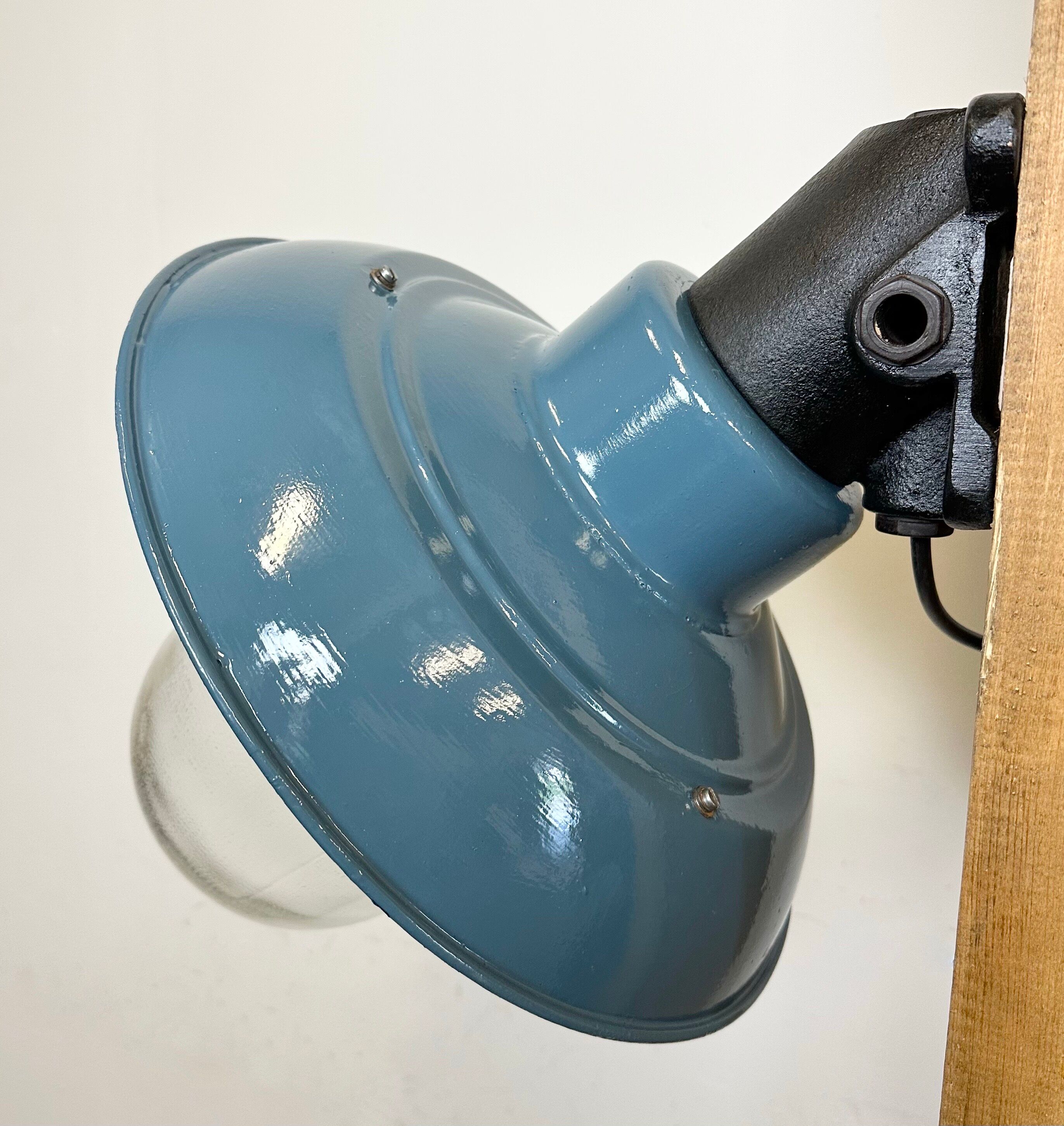 Industrial Blue Painted Factory Lamp Wall Light from Elektrosvit, 1960s