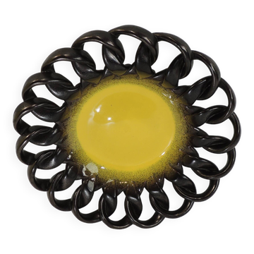 Iridescent brown and yellow braided ceramic cup/table center/Fruit bowl/Vallauris/Vintage