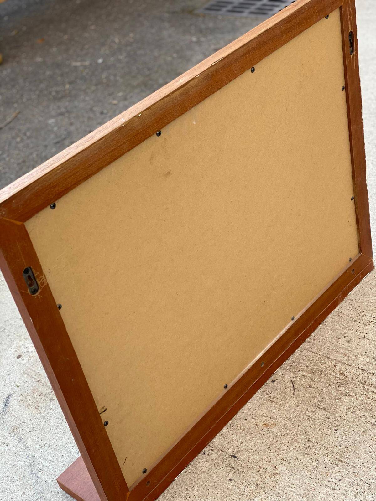 Scandinavian mirror with wooden shelf 80x65cm