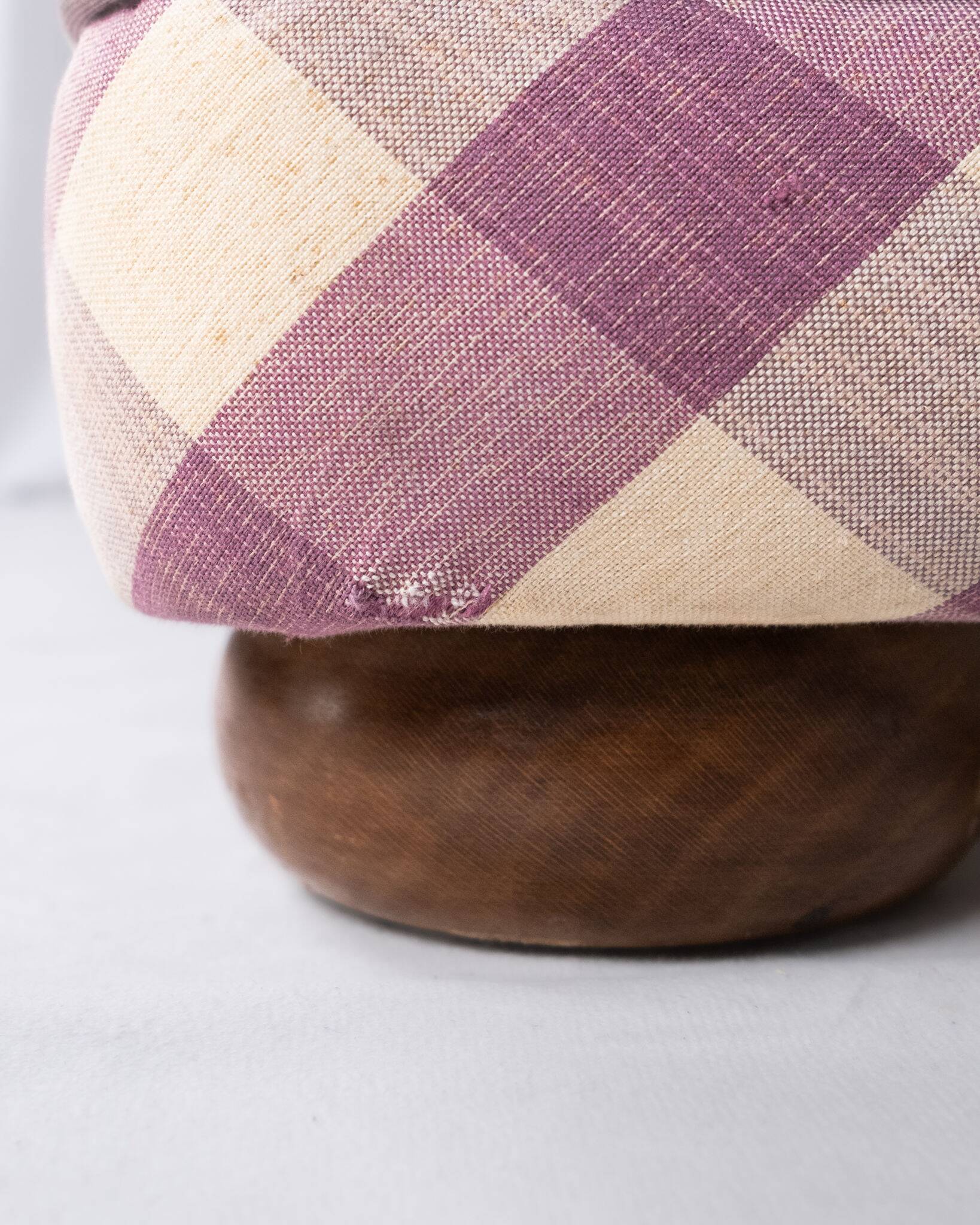 Upholstered bench in mauve and cream Vichy fabric, France, 1970s