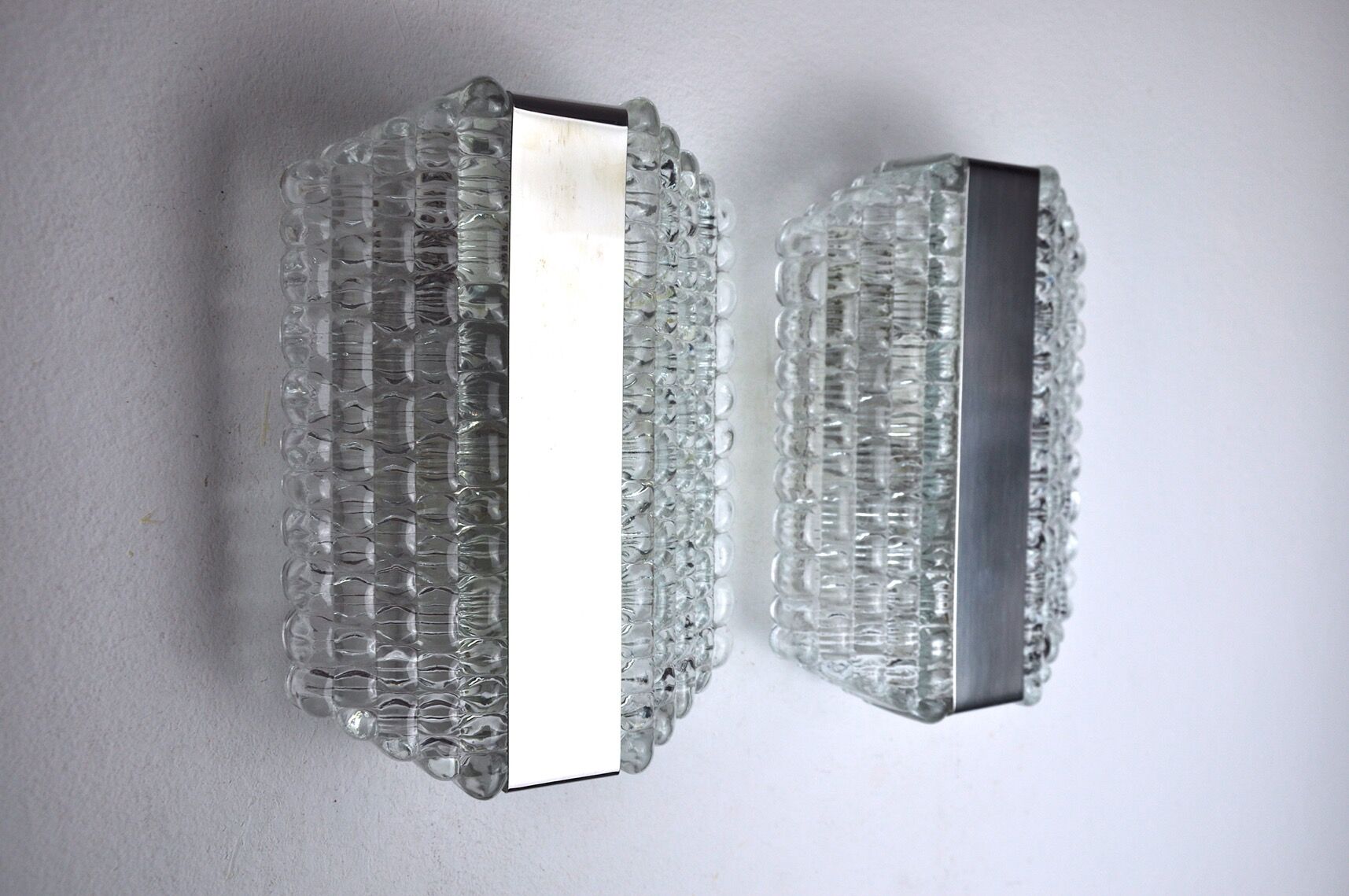 Pair of wall lamps by Kaiser Leuchten, frosted glass, Germany, 1960