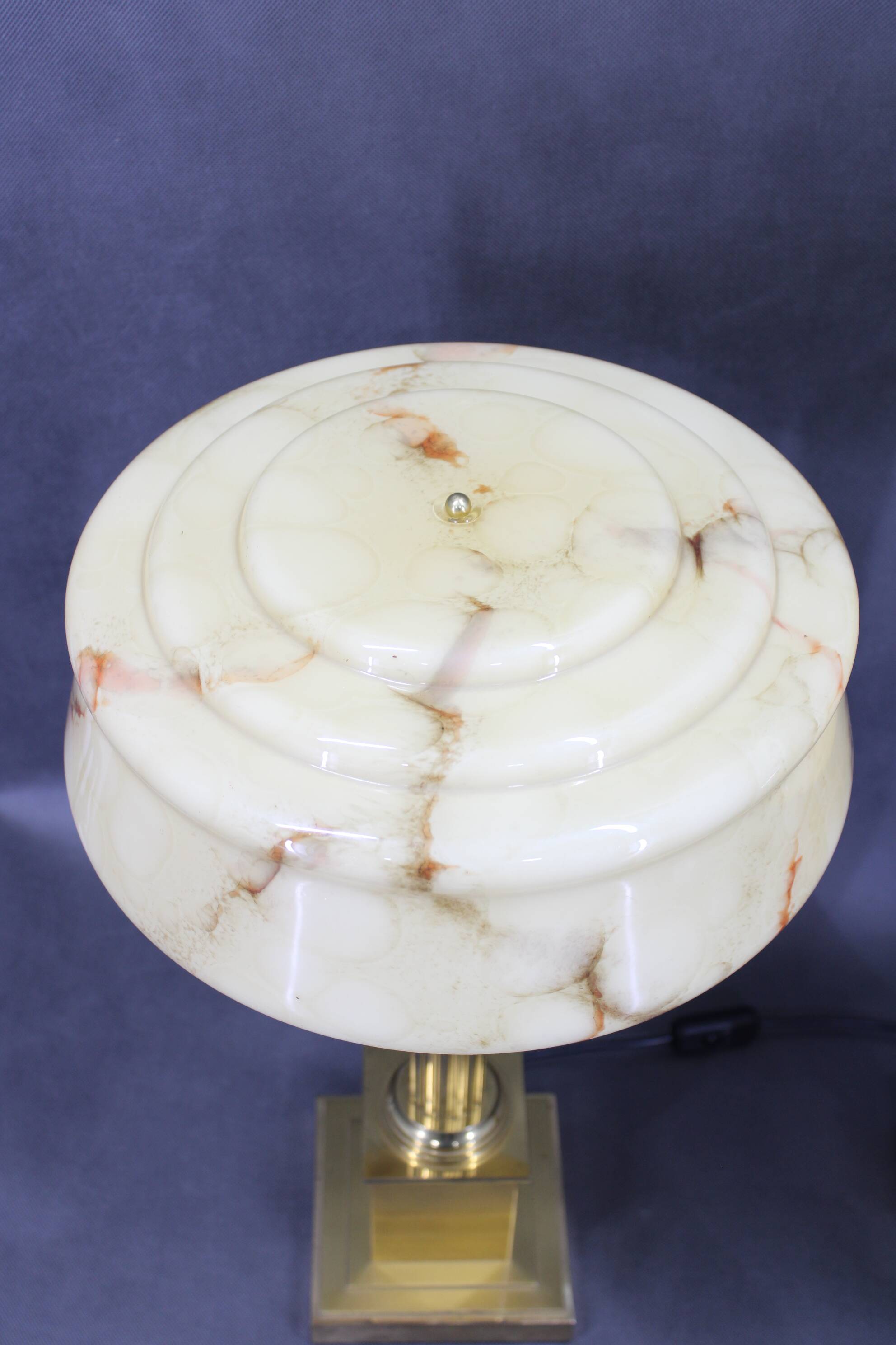 1940s Pair of Italian Restored Brass Table Lamps with Glass Shades