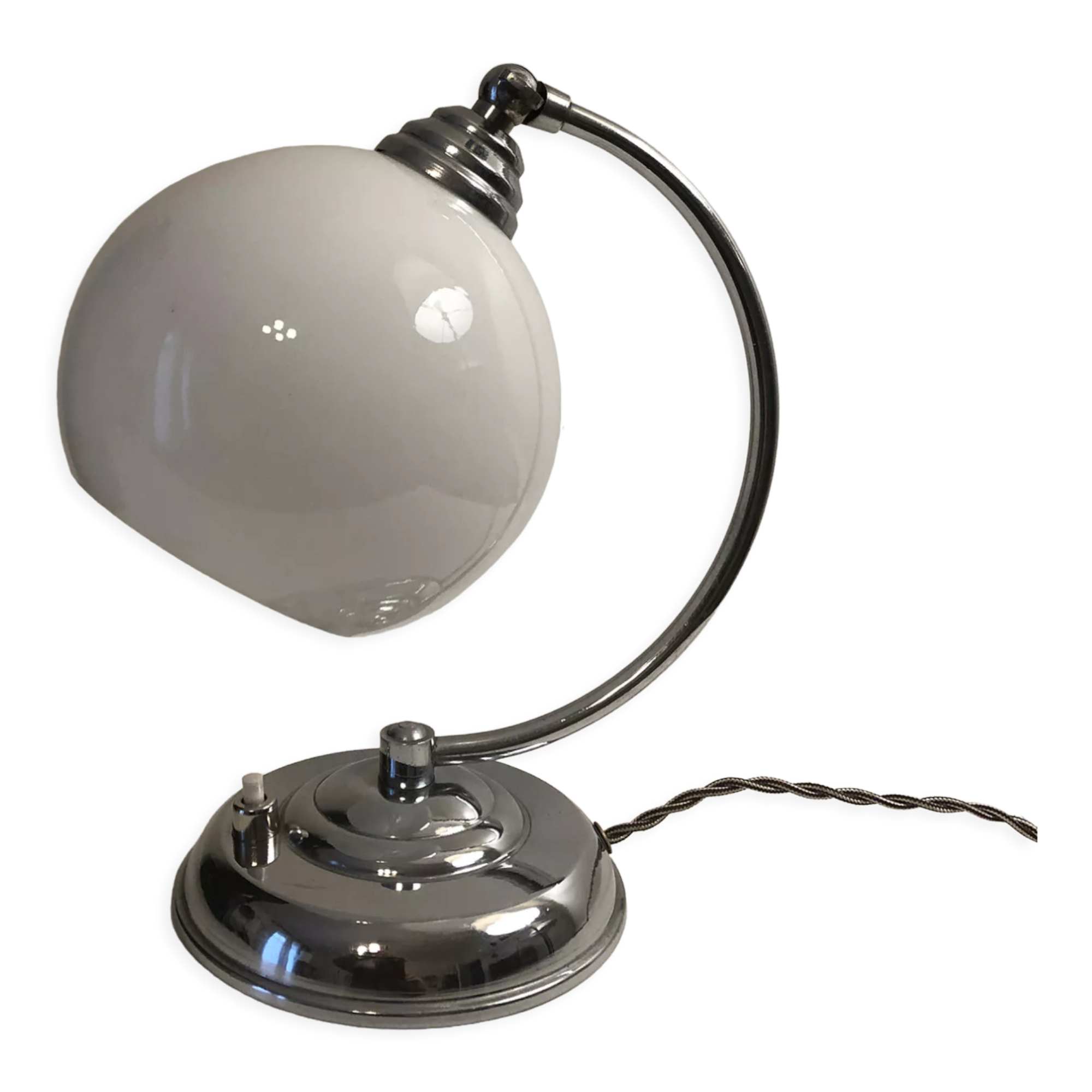 Antique articulated chrome lamp with opaline
