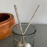 Silver metal service cutlery, bamboo model