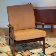 Vintage Scandinavian armchair "Theodor" in terracotta boucle.