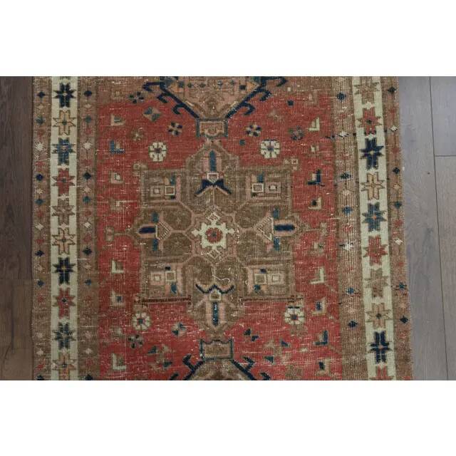 1970s Vintage Persian Handmade Wool Cotton Red Runner Rug 88x329
