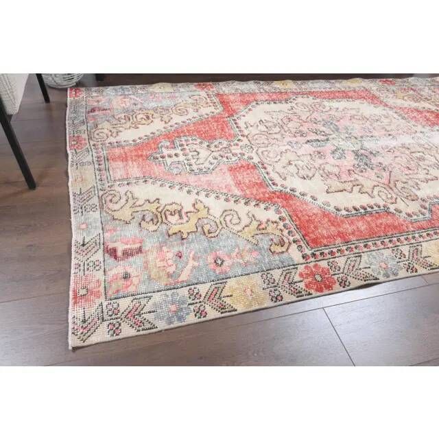 Vintage Turkish Oushak Handmade Wool Cotton Red Area Rug 142x223