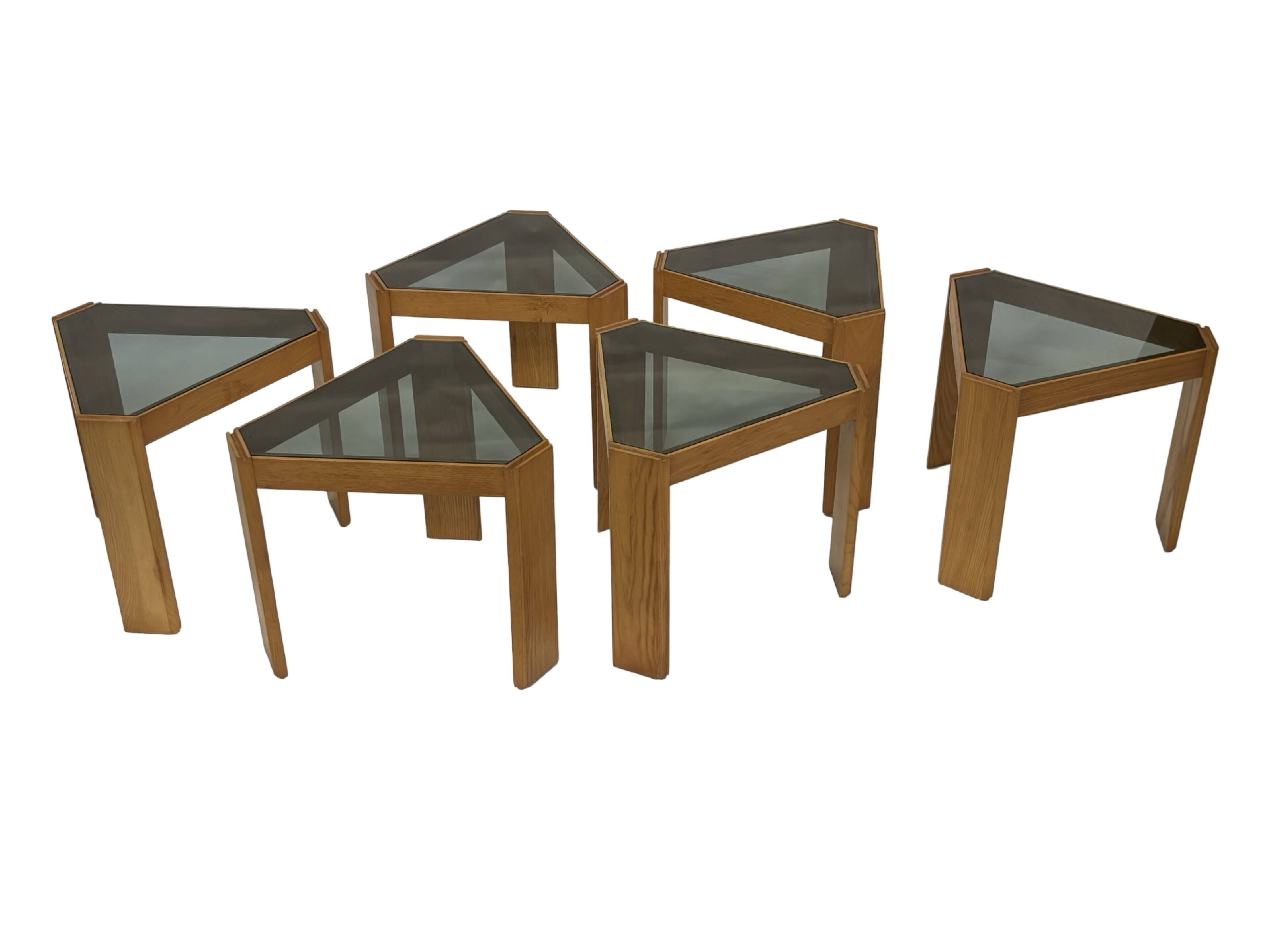 Vintage Set of 3 side tables by Porada Arredi, 1970s nesting tables design