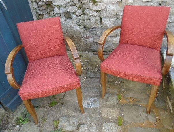 Pair of chairs bridge years 50 wood and fabric