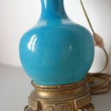 Turquoise ceramic lamp bronze frame by Gagneau