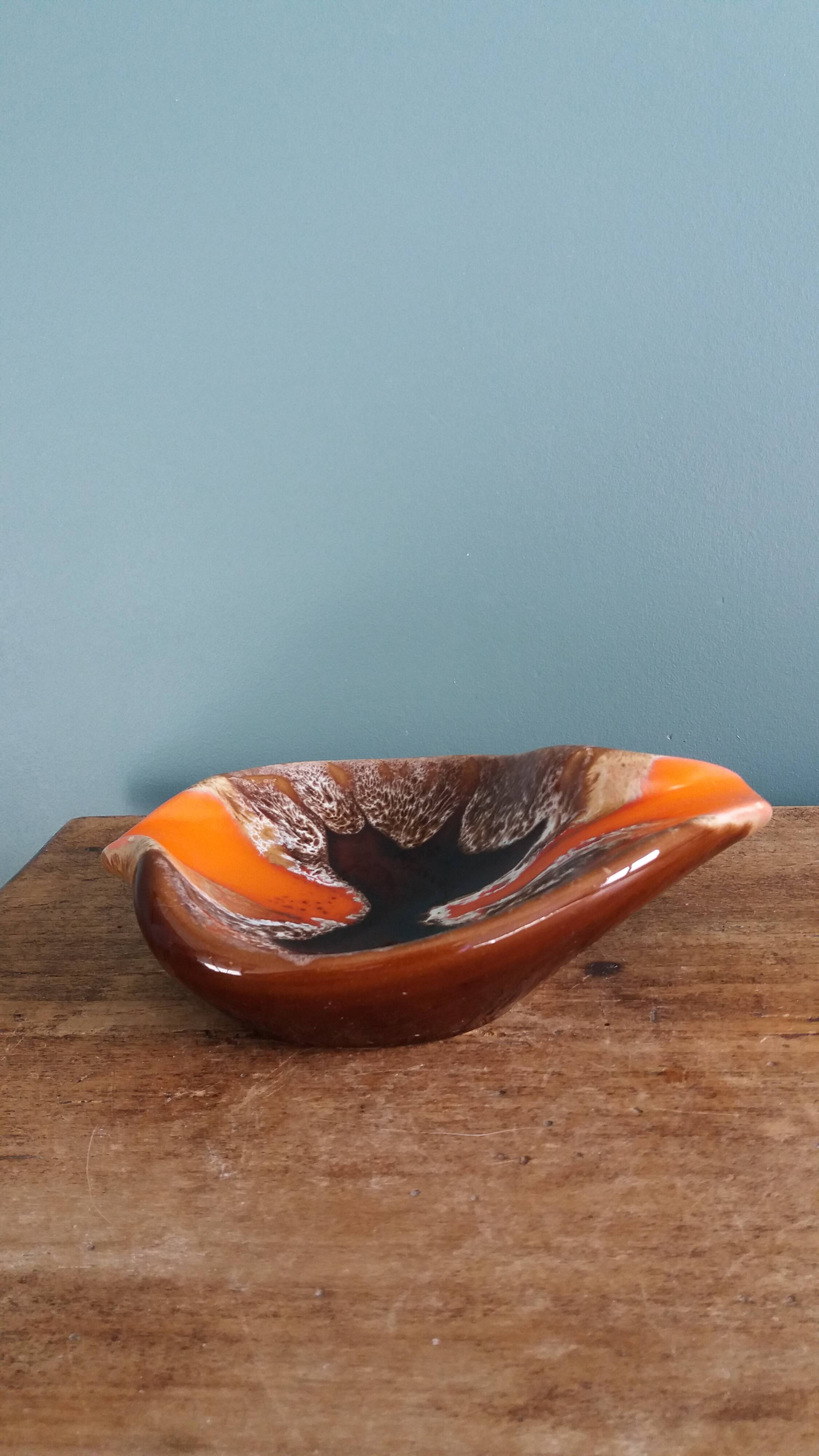 Flamed ceramic ashtray in Vallauris style from the 1970s.
