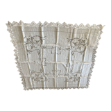 Old embroidered square tablecloth bordered bobbin lace