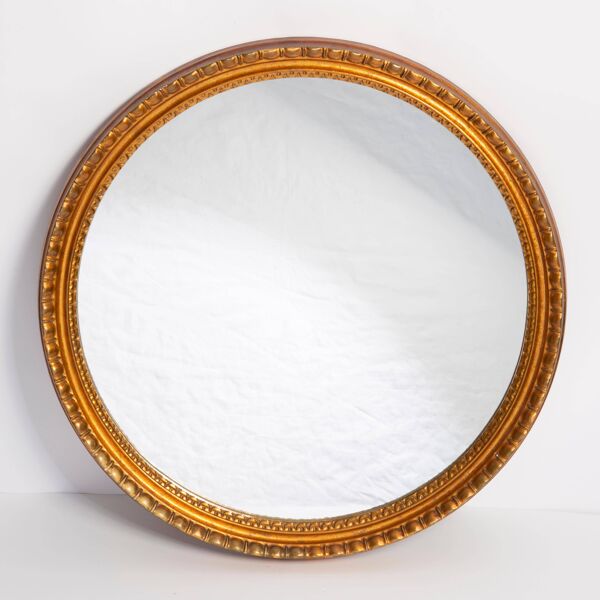 Miroir ovale vintage doré et noir avec cadre décoratif fleurs, Italie, 1960