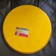 Plateau rond en métal vintage seventies jaune de 30 cm de diamètre