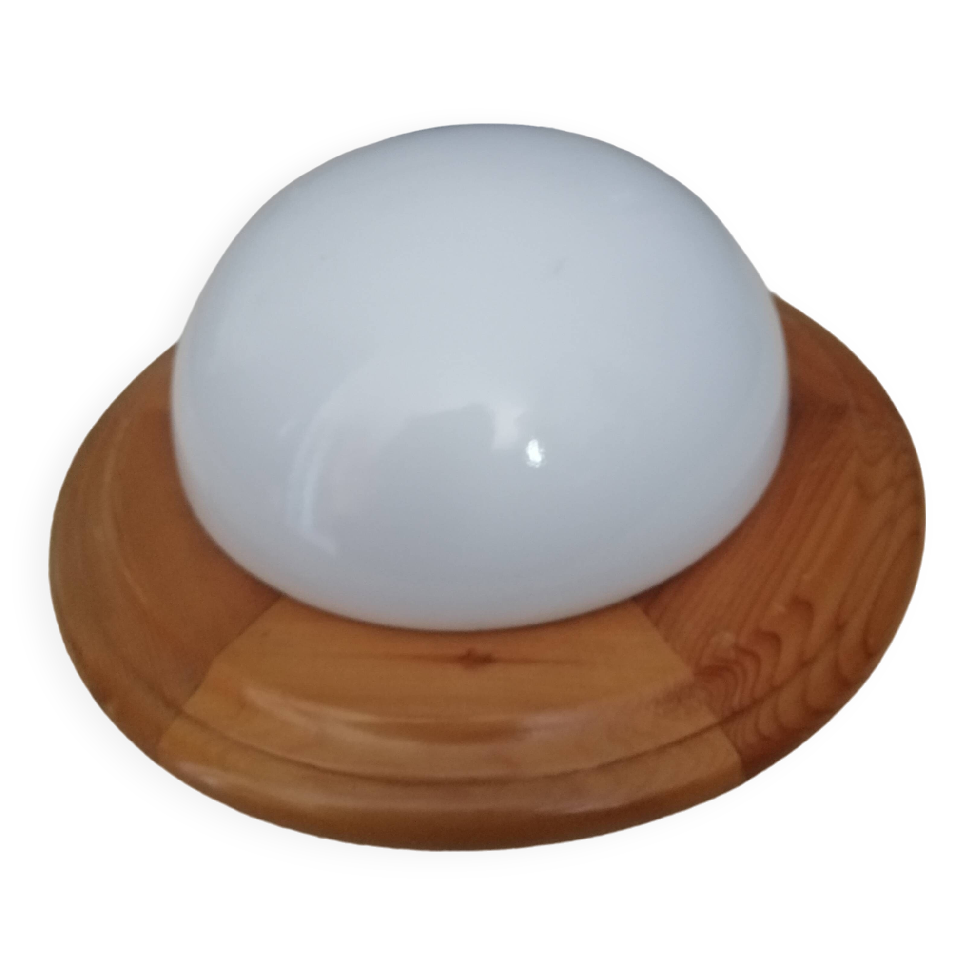 Plafonnier applique en bois et opaline