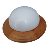 Plafonnier applique en bois et opaline