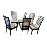 Art Deco High Back Black Lacquered Dining Chairs, France, 1930s, Set of 6