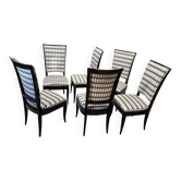 Chaises de salle à manger Art Déco à dossier haut en laque noire, France, années 1930, ensemble de 6.