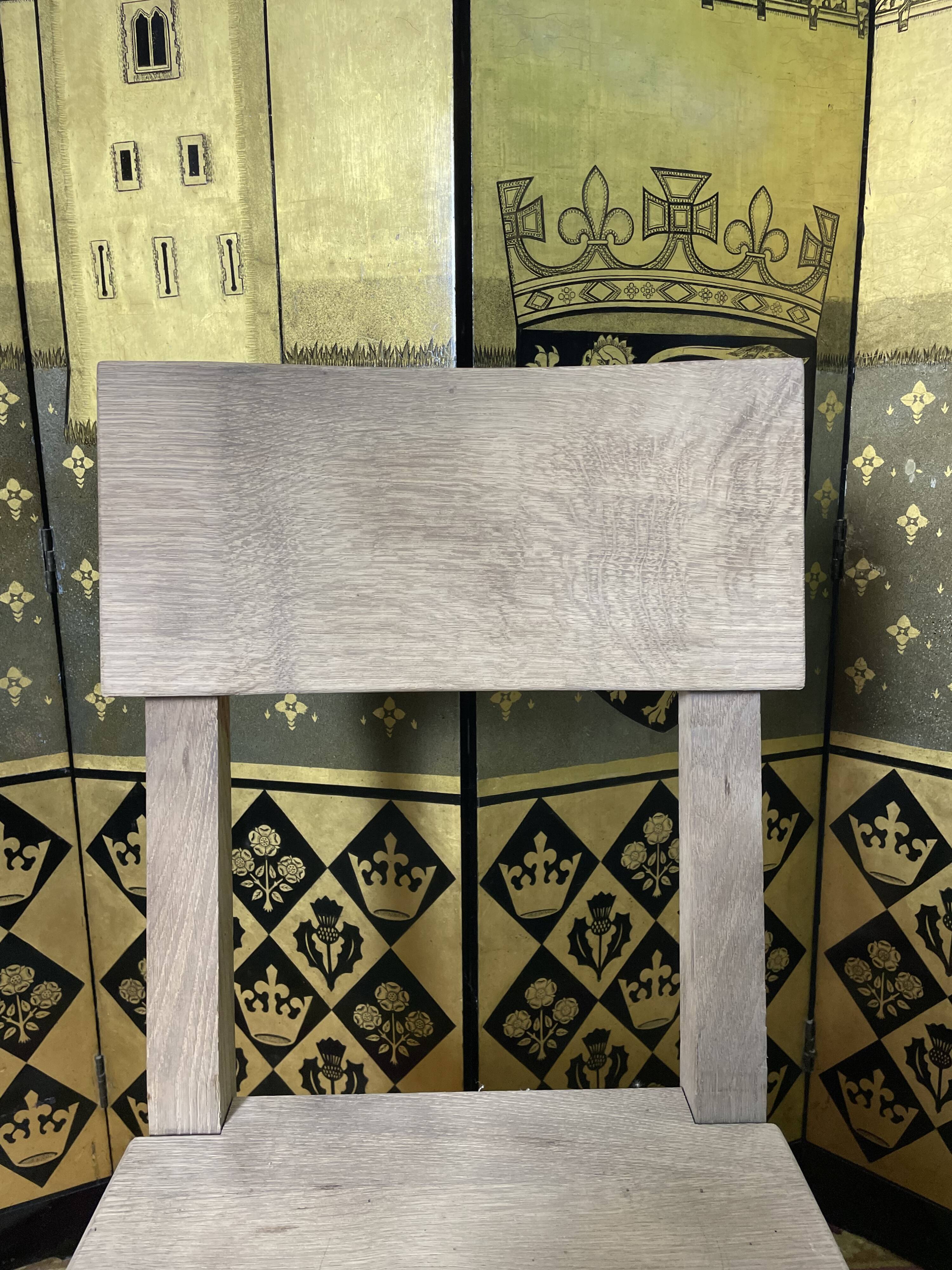 Suite of 4 brutalist chairs in solid oak 1950