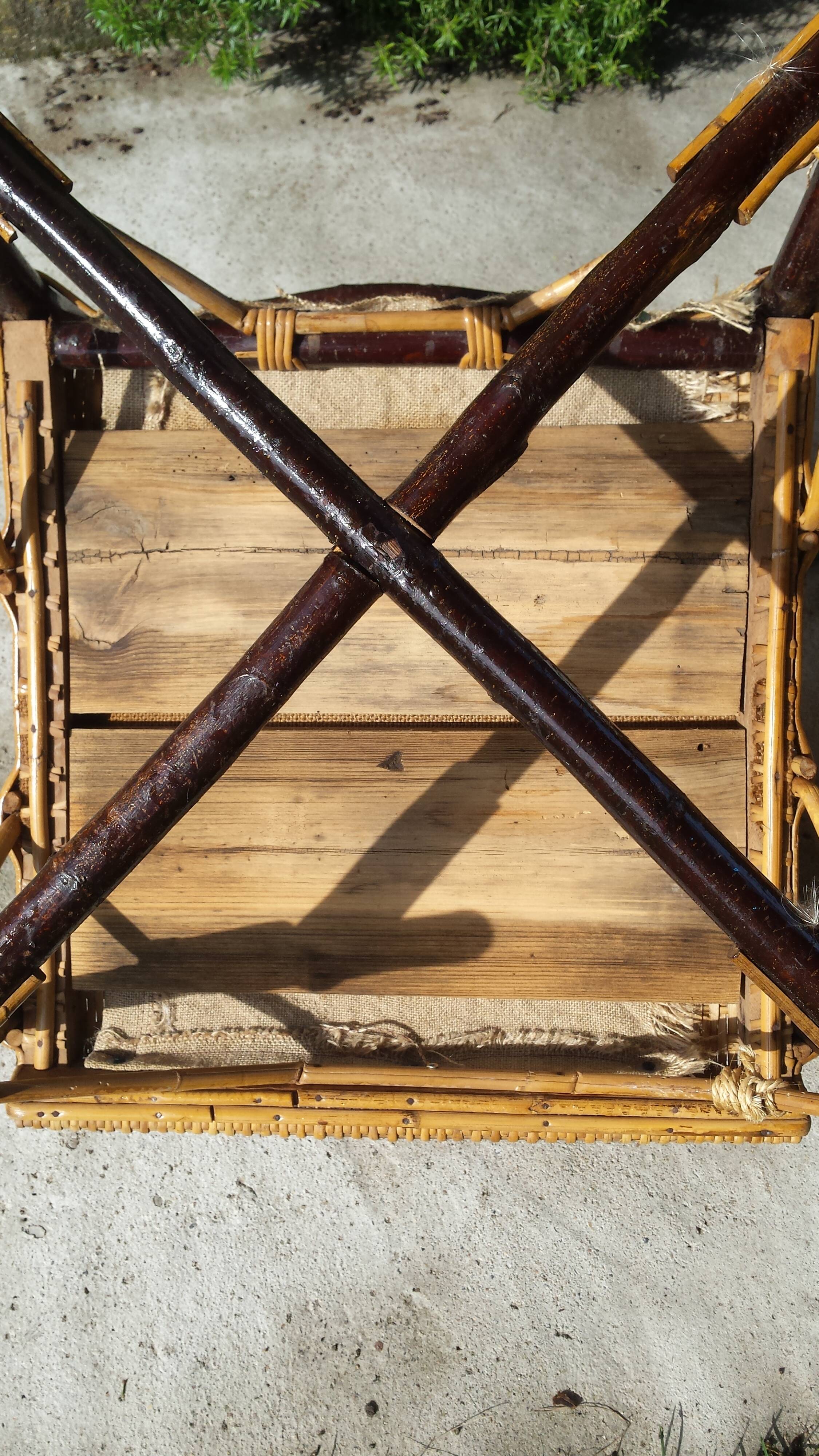 Wicker or rattan armchairs and bamboo