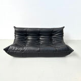 Togo 3-seater in Black Leather designed by M. Ducaroy for Ligne Roset
