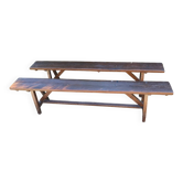 Pair of rustic antique long benches in solid wood – 195 cm