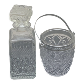 Whisky decanter and ice bucket in vintage molded glass 1960/70