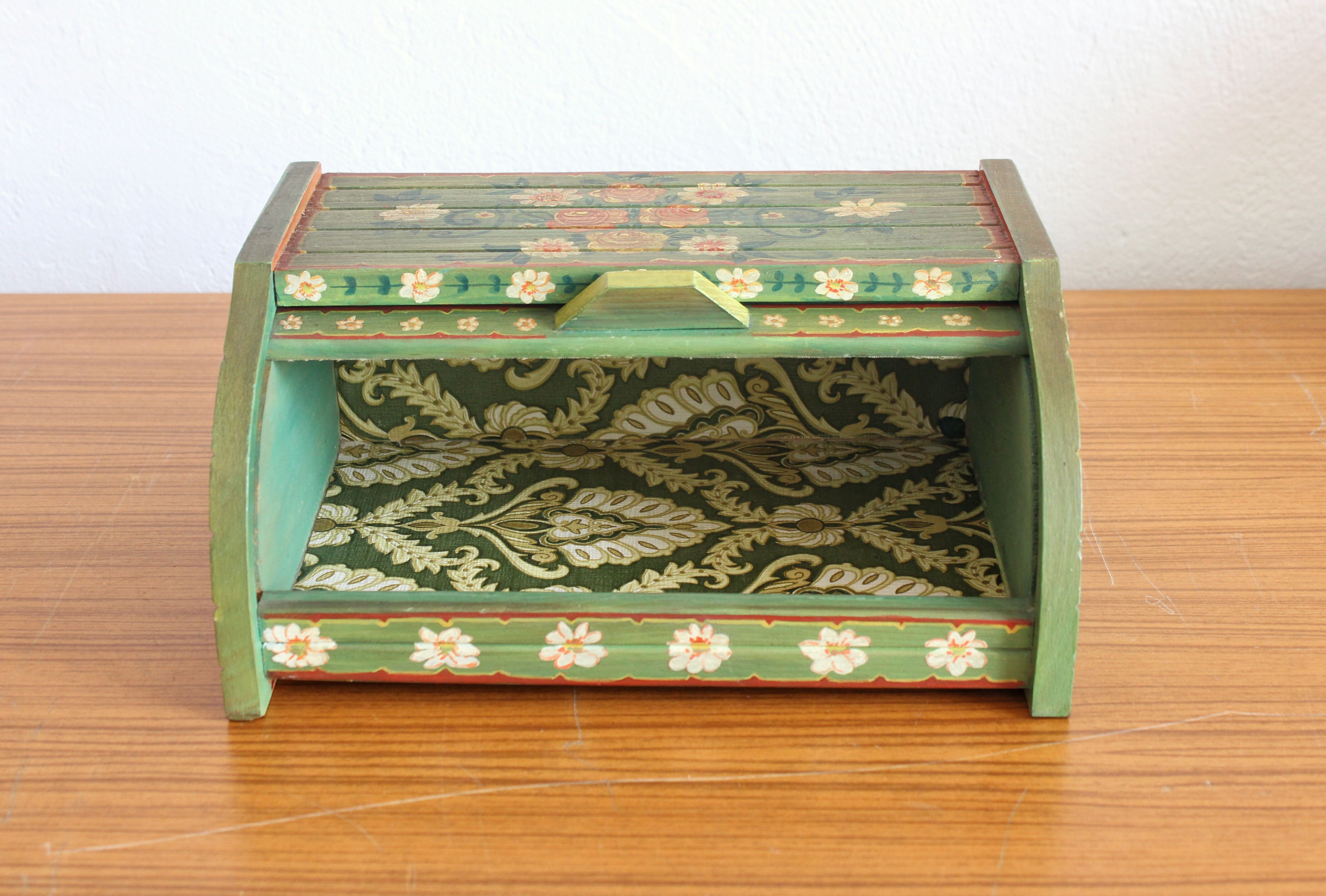 Vintage hand-painted wooden bread box