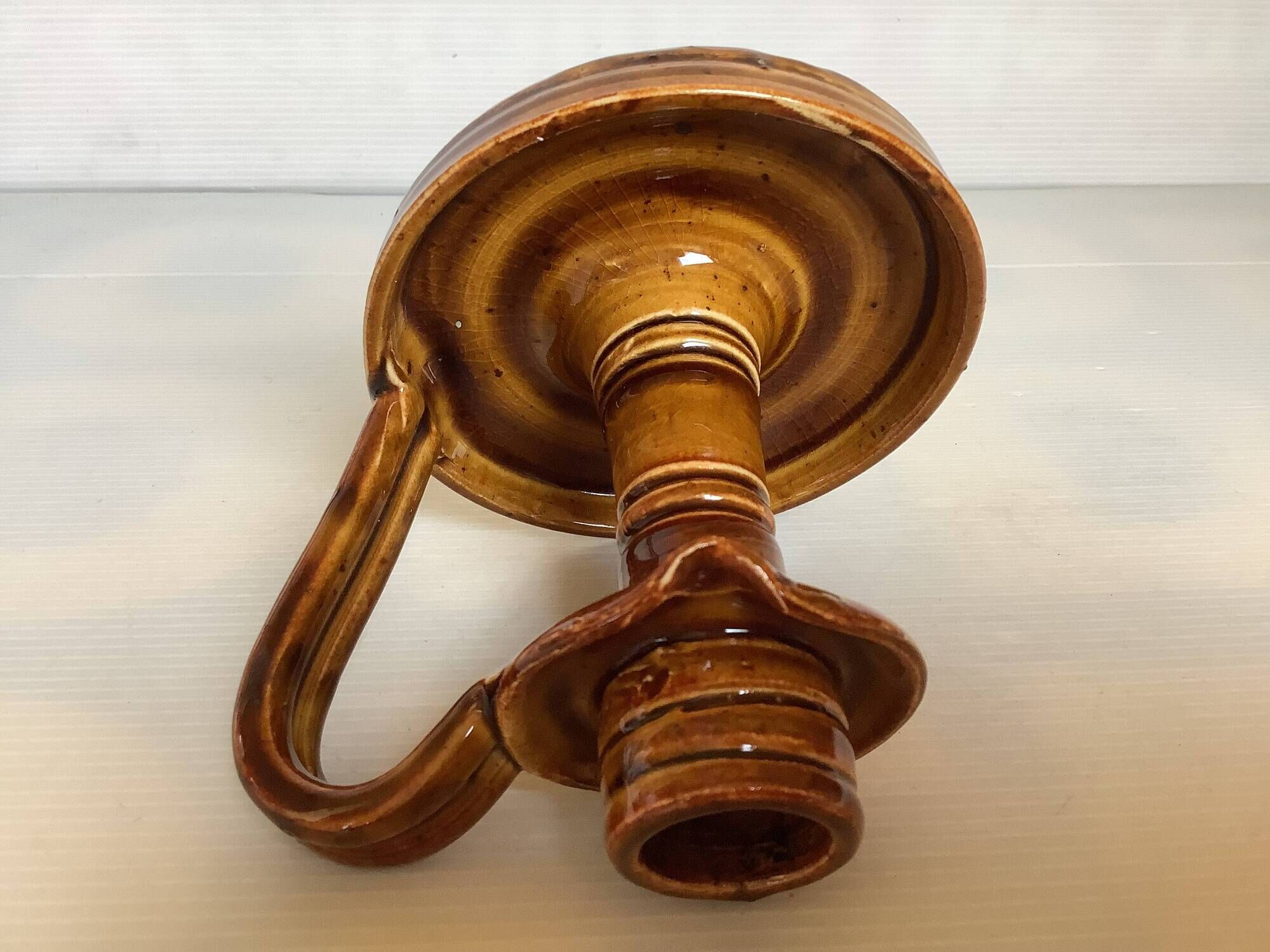 Ochre brown ceramic candle holder