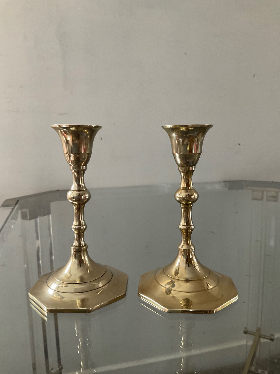 Pair of vintage brass candle holders