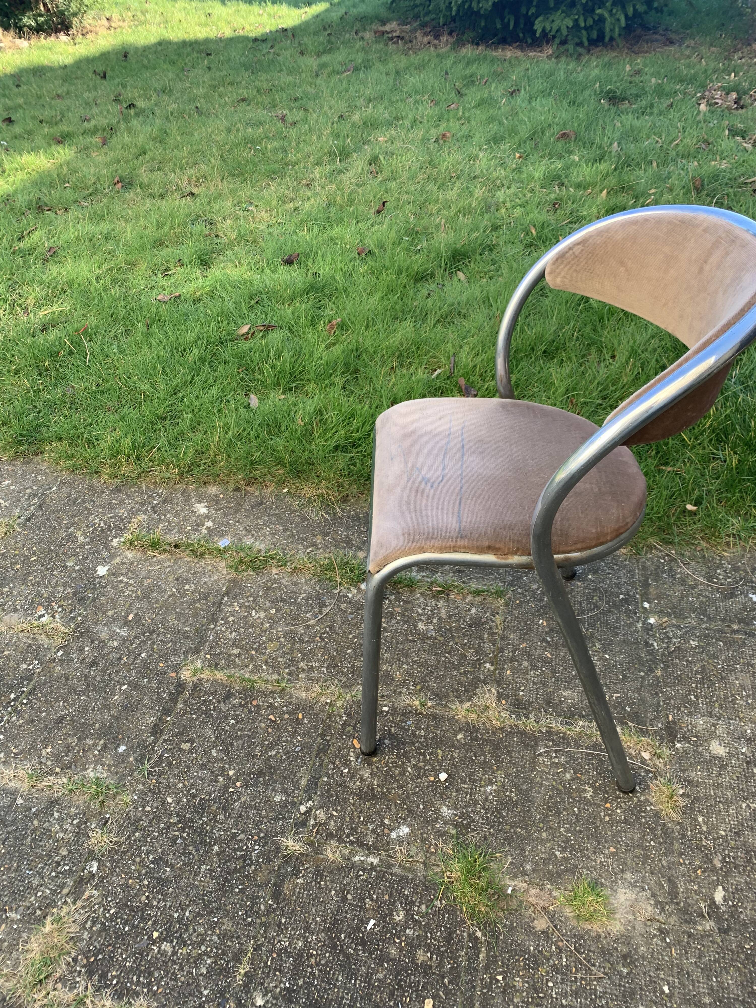 Chair in beige velvet and chrome, curved shape, vintage 1950