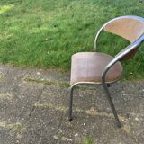 Chair in beige velvet and chrome, curved shape, vintage 1950