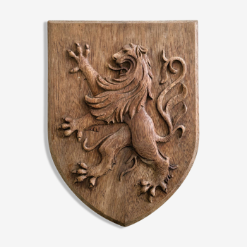 Lion of Flanders wooden coat of arms plaque.